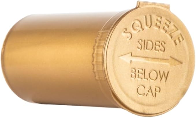 Sandhill Tools Multi-Use Airtight Empty Pill Bottles, 13 Dram Child Resistant Plastic Pop Top Bottle Organizer for Supplements, Vitamins & Medicines, 12 Pack (Gold Opaque)
