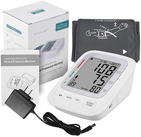 Electronic Blood Pressure Monitor, Upper Arm Automatic Digital BP Monitor Large Cuff, 2 Users 180 Memory Large Display, Irregular Heart Rate Indication, with DC Adapter for Home Use