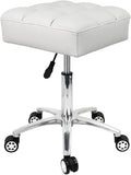 Rolling Stools Square Seat Thick PU Leather 360° Swivel Stool with Wheels Hydraulic Lift Height Adjustable Stool Chair for Home Kitchen Drafting Lab Office Salon Massage Stool（White）