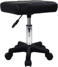 FURWOO Rectangle Rolling Stool with Wheels Height Adjustable Swivel Stool Chair for Spa Salon Massage Black
