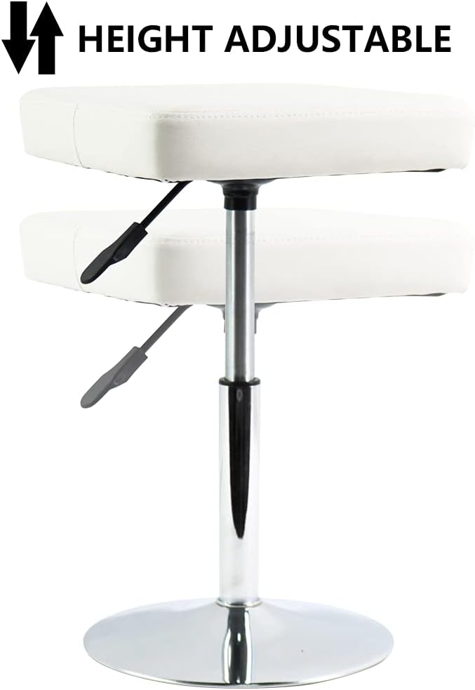 FURWOO White Square Salon Stool - Height Adjustable Step Stool for Vanity,Manicure,Shop,Barber Home Office,Small