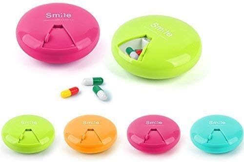 CASSARINA™ Medicine Box Round Smile 7 Slots 360 Rotating Disk Weekly Pill Box Tablet Holder Medicine Case - Multi Color (1)