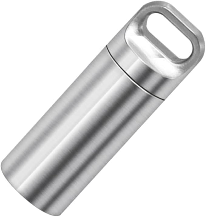 Portable Waterproof Pill Case Keychain, Titanium Alloy Seals Bottles, Mini Canister Medicine Capsule Bottle Pill Container for Outdoor Camping/Travelling EDC Tool Kit (Polished, M)