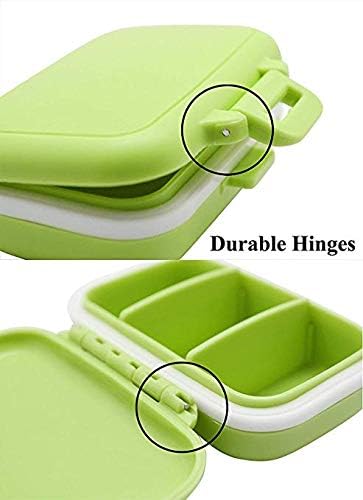 Small Pill Box Supplement Case for Pocket or Purse - 3 Removable Compartments Travel Medication Carry Case - Daily Vitamin Organizer Box (Pink+White+Blue+Green)
