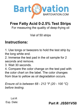 Frying Oil Quality Test Strips, Low Range Free Fatty Acid (FFA) 2.5% [Vial of 50 Test Strips]