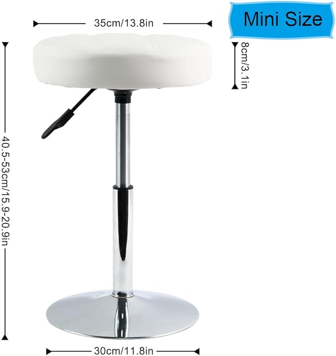 FURWOO Adjustable Swivel Barstool, White, PU Leather, 32cm Diameter, 220lbs Maximum Load