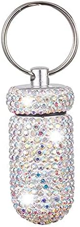 Bling Pill Container Portable Pill Bottle Case Pill Holder Keychain Medicine Holder Mini Size Waterproof and Light Weight for Outdoor Camping Traveling (AB Color)