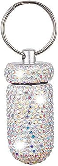 Bling Pill Container Portable Pill Bottle Case Pill Holder Keychain Medicine Holder Mini Size Waterproof and Light Weight for Outdoor Camping Traveling (AB Color)