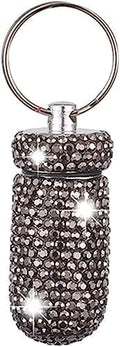 Bling Pill Container Portable Pill Bottle Case Pill Holder Keychain Medicine Holder Mini Size Waterproof and Light Weight for Outdoor Camping Traveling (Bright Black)