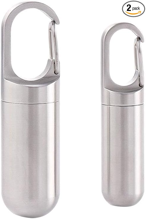 2Pcs Stainless Steel Mini Pill Case Sealed Storage Box, Portable Waterproof Small Pocket Pill Case Capsules Organizer