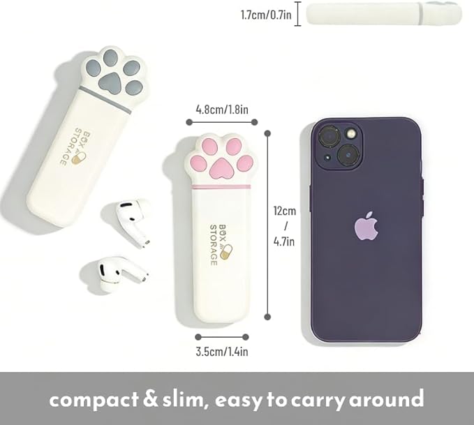 Cute Cat Paw Travel Pill Organizer, Small Pill Case Fits in Purse or Pocket, Compact Slim Pill Holder, Stylish 3 Compartments Moistureproof Vitamin Box (Grey)