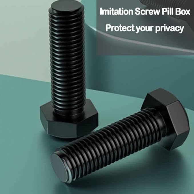 2PCS Portable Travel Pill Organizer Case, Creative Hex Screw Modeling Pill Organizer Box Mini Pill Case Waterproof Metal Pill Holder Pill Cod Liver Oil Storage Box (Black)