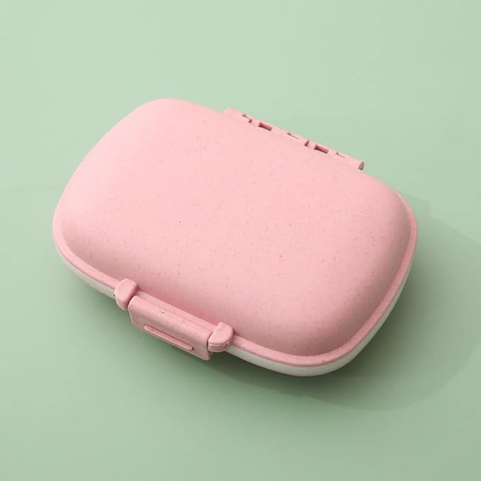 Daily Pill Organizer 1 Travel Portable Pill Case 8 Compartments Pill Box with Seal Ring Moisture Proof Small Medicine Vitamin Holder Container for Pocket Purse Waterproof Pill Supplement Case (Pink)