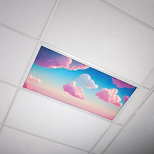 OCTO LIGHTS Fluorescent Light Covers Pink Cloud Sky Panel for Ceiling Lights, Light Covers for Ceiling Lights Classroom 2x4 (22.38"x46.5") Backlit Film Insert for Fluorescent Fixtures (Pack of 1)