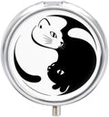 Round 3 Compartment Pill Box, Decorative Travel Pill Case, Moistureproof Daily Cute Pill Box Suitable for Women Men Compatible with Yin Yang Black and White Sleepy Cat