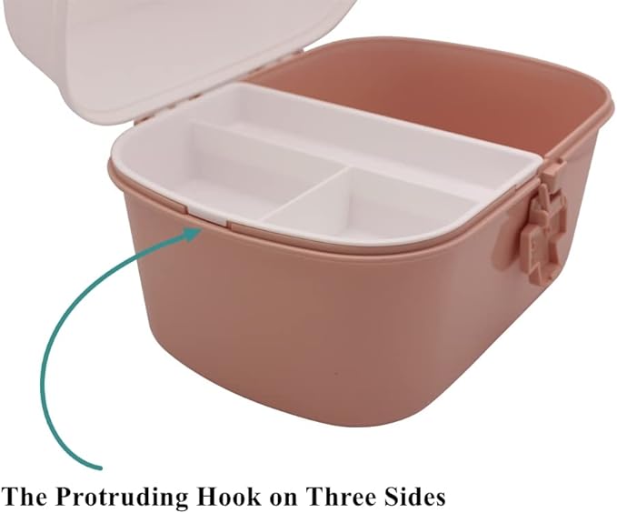 BangQiao Plastic First Aid Storage Box Container Bin with Removable Tray and Portable Handle, Family Emergency Medicine Kit Case Organizer, White&Pink