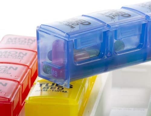 GMS 7 Day Pill Organizer Tray - Large with Removable Daily Pill Boxes with 4 Compartments Each for Storing and Organizing Prescriptions and Other Meds - Rainbow