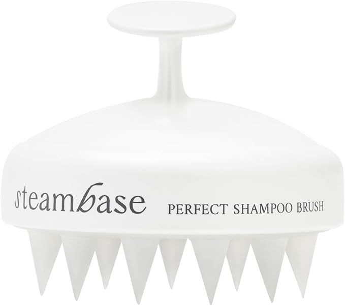 STEAMBASE Perfect Shampoo Brush | Ergonomic Scalp Massager, Scrubber, Exfoliator for Sebum & Dandruff Removal | Soft Silicone Bristles | Dry, Oily, Itchy Scalps, Wet or Dry Hair | White, 1 Count