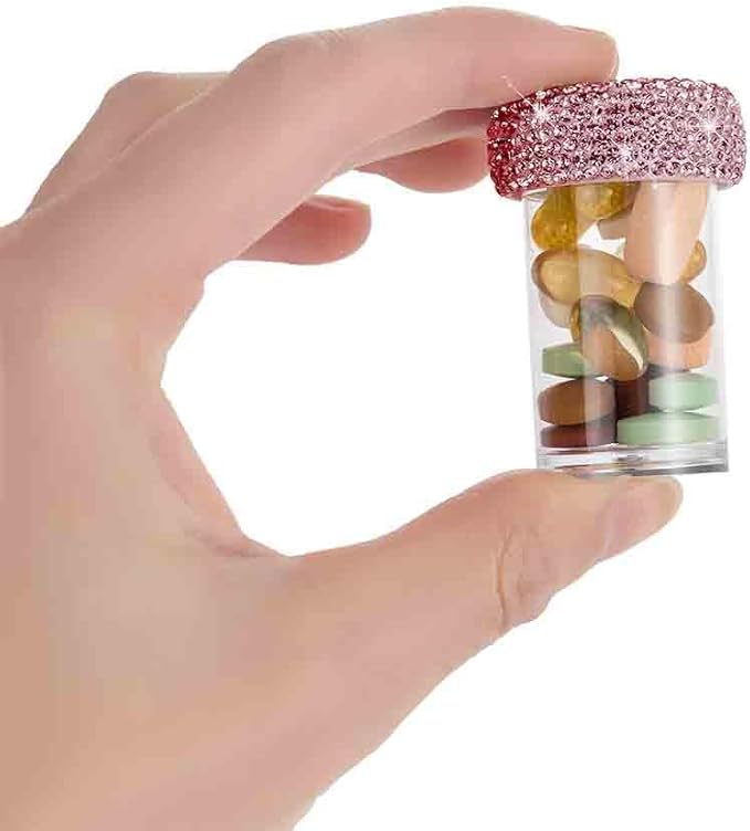 Bling Diamond Portable Waterproof Pill Case Medicine Dispenser Bottle Storage for Outdoor Camping Travel (Pink)