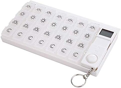 Weekly Digital Pill Organizer 7 Days 28 Compartments Medicine Box with 5 Groups Alarm Reminder and Luminous LCD Back Light for Medications Supplements Vitamins - White
