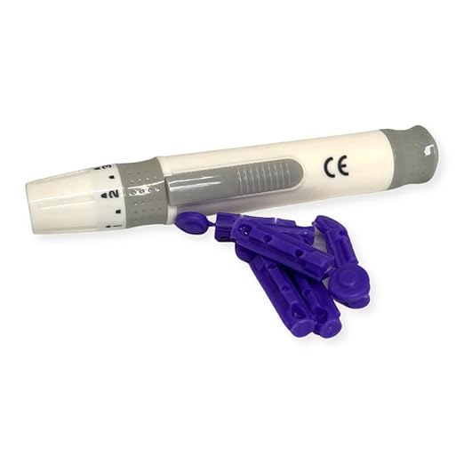 One Step Lancing Device & 100 x 30 Gauge Twist Top Lancets, Blood Sampling Pen, 5 Depth Settings, Gluco Sugar Level Testing, Less Pain and Ejector