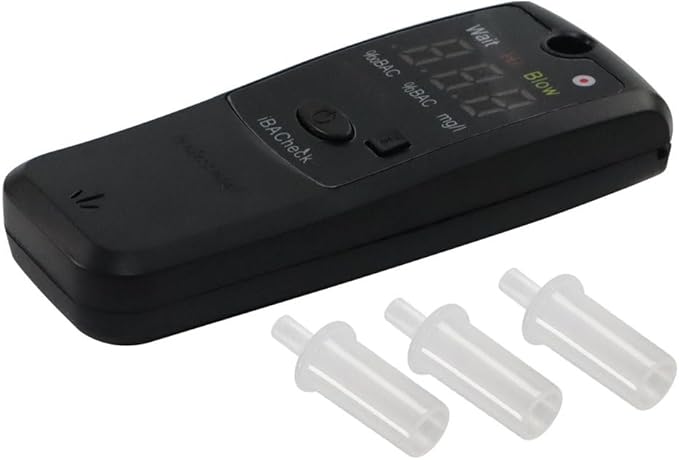 Breathalyzer with 10 Memories and LED Display, Visible at Night. Long Battery Life and Last 350 Test with Alkaline Batteries (Black 1)