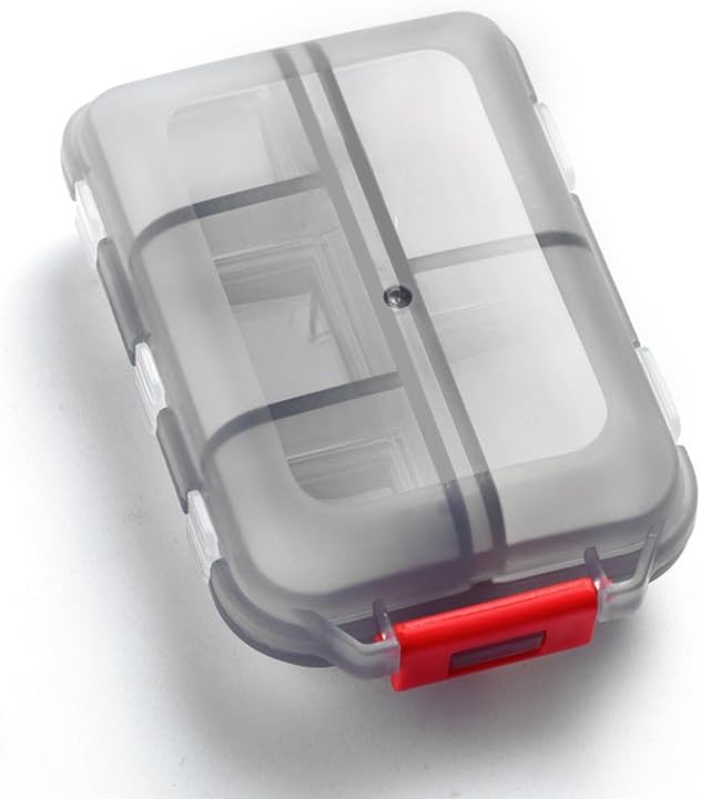 Weekly Travel Pill Organizer Box, 10 Compartments Small Fold Medicine Case Holder, Daily AM PM Morning Night Pocket Travel Capsule Dispenser for Vitamin, Fish Oil, Supplement, Tablet, Grey