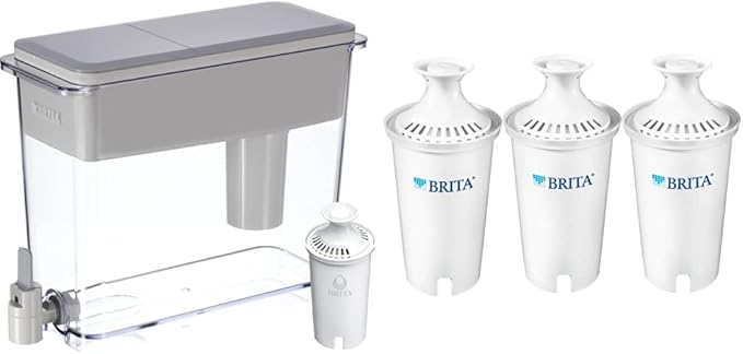 Brita XL Water Filter Dispenser for Tap and Drinking Water with 4 Standard Filters, Lasts 2 Months Each, 27-Cup Capacity, BPA Free, Gray