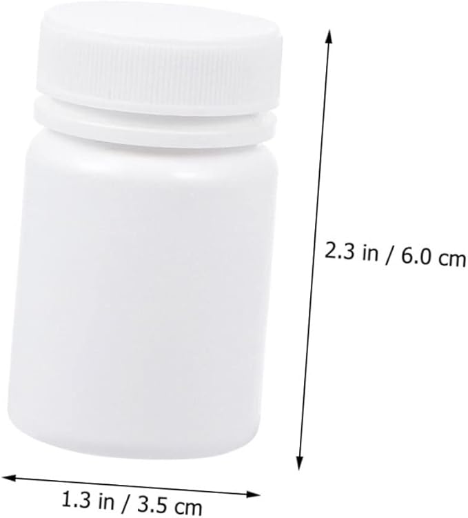 60 pcs Medicine Bottle Storage Holder Pill Capsules Empty Round Container with lid Refillable Bottle. Empty Bottles White polyethylene