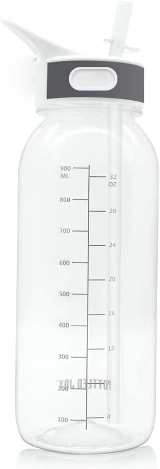 student 32oz tritan Water Bottle with Straw & Handle, BPA Free clear sports Bottle with Time Marker, Leakproof drinking water bottle, Dishwasher Safe water Jug for Gym, School,travel, Fitness Outdoor