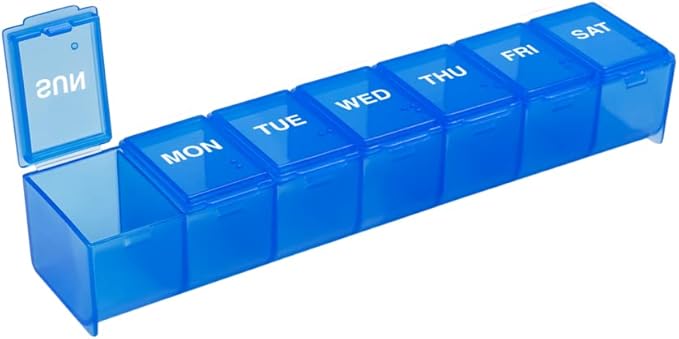 EZY DOSE Weekly (7-Day) Daily Pill Case, Medicine Planner, Vitamin Organizer, Supplement Container, Convenient and Easy to Use, Large Compartments, Travel Friendly, Blue, Made in the USA, BPA Free