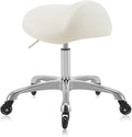 Heavy-Duty Ergonomic Pneumatic Swivel Rolling Saddle Stool with Extra Wide Seat for Hygienic Clinic Spa Massage Home and Office - 505 KIMO (Vanilla)