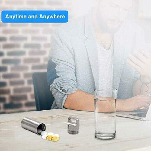 Waterproof Pill Box BE-TOOL 1Pcs Small Pocket Pill Container Metal Portable Travel Pill Holder for Keychain Pill Fob Silver Large