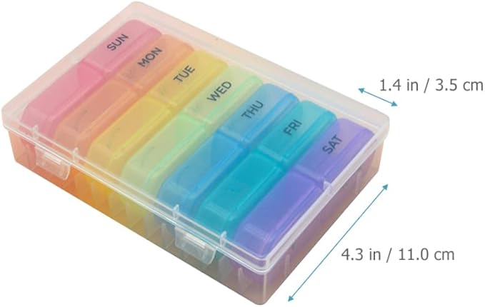iplusmile Portable Pill Case Small Storage 7-Gird Medicine Organizer with Double Lid Protection Compact Outdoor Travel Size Pill Box 4.33X1.37X0.86 Inches