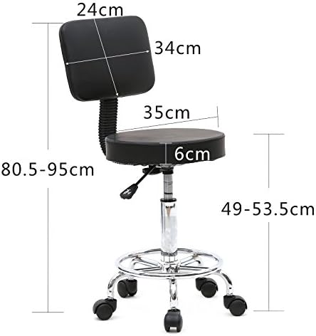 Modern Rolling Round Stool Chair,PU Leather Swivel Adjustable Rolling Stools,Ergonomic Swivel Salon Spa Barstools,Office Drafting Chairs,with Backrest Wheels,for Home, Kitchen, Medical, Lab (Black)