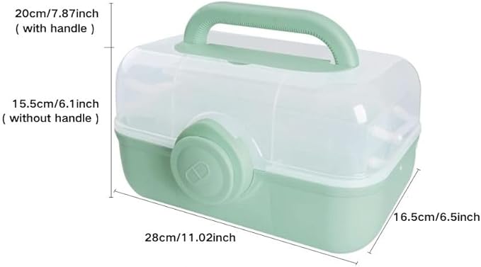Medicine Storage Containers 3-Tier Fold Tray Plastic Medical Supply Organizer with Removable Pill Case & Handled, Empty Family First Aid Box for Medicine, Art, Family Emergency Kit [Green]