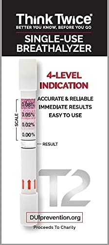 Think Twice Single-Use Breathalyzer - 30 Count - Disposable Alcohol Test 0.00% - 0.08% BAC