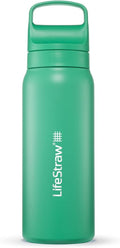 LifeStraw Go Series – Insulated Stainless Steel Water Filter Bottle for Travel and Everyday Use, Removes Bacteria, Parasites and Microplastics, Improves Taste, 24oz Cactus Green