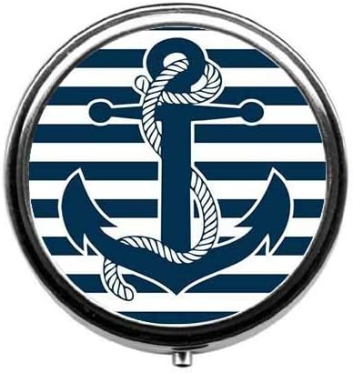 Anchor Pattern Cute Pill Box/Pill case-Round Pill Box/case- Three-Compartment Pill Box/Pill case …