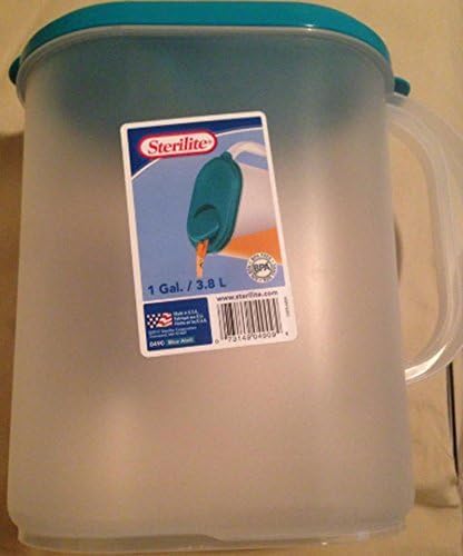 Sterilite Plastic Pitcher Water Jug Drink Dispenser Blue Atoll Lid and Tab with Clear Base and Comfort Grip Handle for Kitchen and Home, Washed Blue