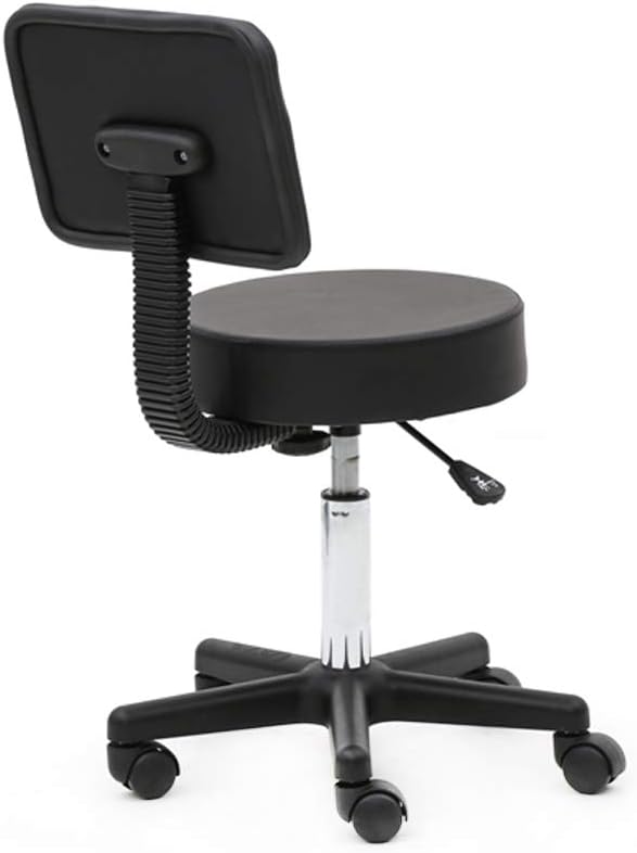 Modern Rolling Round Stool Chair,PU Leather Swivel Adjustable Rolling Stools,Ergonomic Swivel Salon Spa Barstools,Office Drafting Chairs,with Wheels,for Home, Kitchen, Medical, Lab (Black)