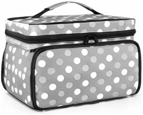 LUXJA Medicine Bag with 2 Detachable Clear Pouches,Travel Pill Bottle Organizer with Detachable Dividers, Gray Dots