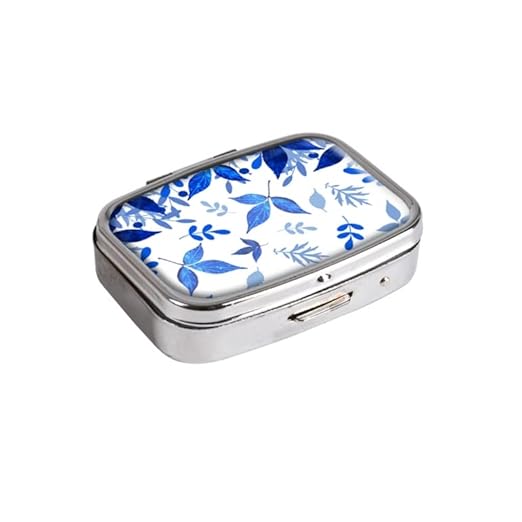 Pill Box,Blue Fall Leaves Custom Personlized Rectangular Pill Case Holder Decorative Box Pocket Purse Travel Pill Vitamin Tablet Medicine Case