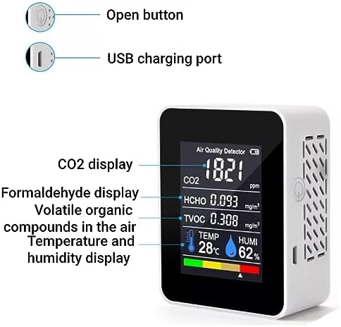 CO2 Monitor Indoor Air Quality Meter Real Time Detection of Carbon Dioxide HCHO TVOC Temperature Humidity Portable Data Logger for Home Office