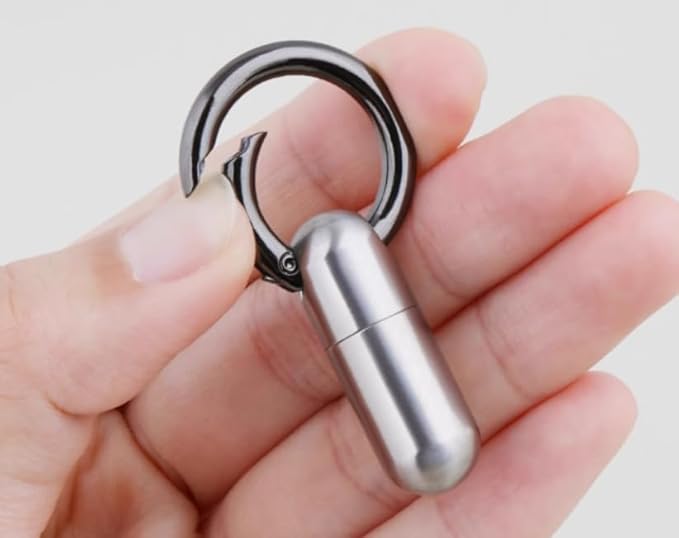 Titanium Keychain Pill Holder Mini Daily Pill Box Pendant Container Waterproof Metal Case Bottle Portable Organizer (Ti 2 with Ring)