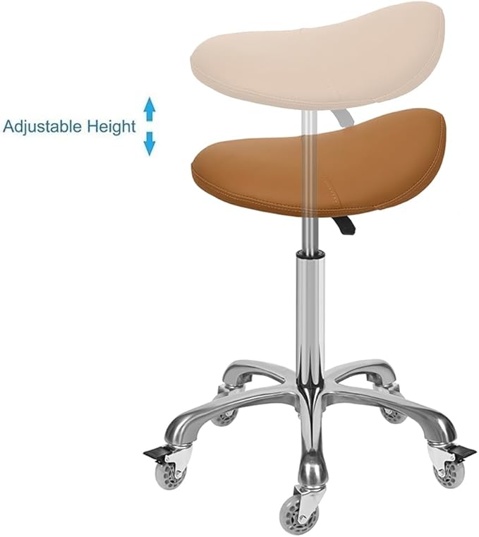 Ergonomic Saddle Stool with Wheels Rolling Chair Professional Saddle Chair Heavy Duty Adjustable Swivel Hydraulic Stool for Massage Hair Stylist Salon Tattoo Office (Camel, Without backrest)