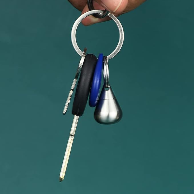 Keychain Pill Holder Titanium Waterproof Pill Case Water Droplet Portable Pocket Pill Box Container EDC Fob Organizer for Travel Daily (Fat)