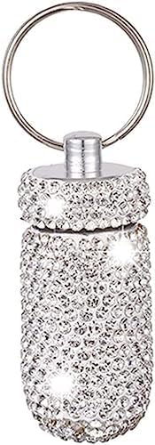Bling Pill Container Portable Pill Bottle Case Pill Holder Keychain Medicine Holder Mini Size Waterproof and Light Weight for Outdoor Camping Traveling (White)