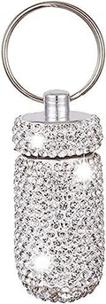 Bling Pill Container Portable Pill Bottle Case Pill Holder Keychain Medicine Holder Mini Size Waterproof and Light Weight for Outdoor Camping Traveling (White)