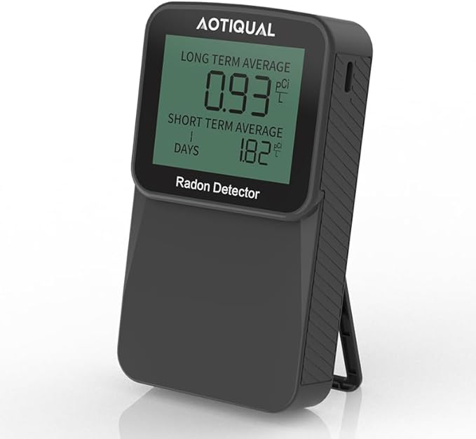 Digital Radon Detector LCD Display Dual USB Battery Power Options 3 Year Battery Life 10 Year Sensor Lifespan Accurate pCiL Concentration Detection for Home and Office Use